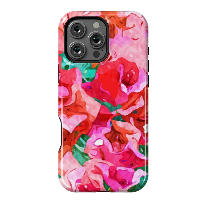 iPhone 16 Pro Max StrongFit Wild Bougainvillea, Bloom Summer Floral Bohemian Pop of Color Botanical Jungle Watercolor Painting by Uma Prabhakar Gokhale