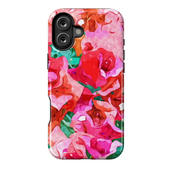 iPhone 16 Plus StrongFit Wild Bougainvillea, Bloom Summer Floral Bohemian Pop of Color Botanical Jungle Watercolor Painting by Uma Prabhakar Gokhale