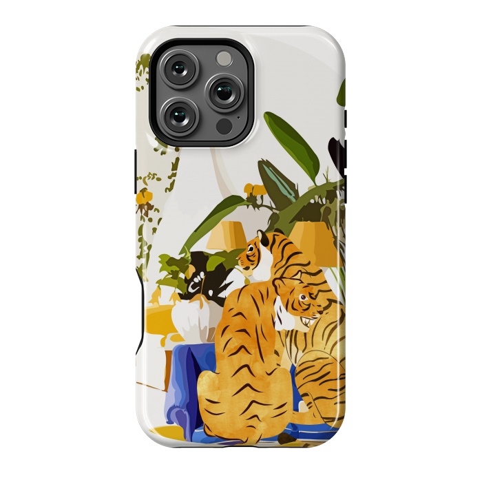 iPhone 16 Pro Max StrongFit Tiger Reserve Villa | Bohemian Tropical Jungle Décor | Pastel Honeymoon Couple Love Wildlife by Uma Prabhakar Gokhale