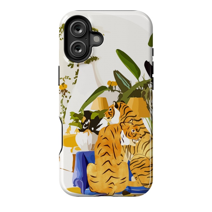 iPhone 16 Plus StrongFit Tiger Reserve Villa | Bohemian Tropical Jungle Décor | Pastel Honeymoon Couple Love Wildlife by Uma Prabhakar Gokhale