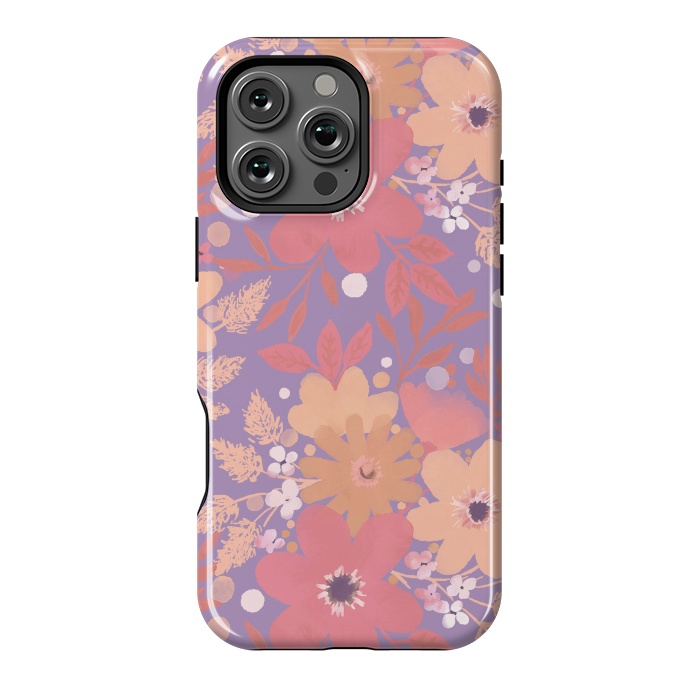 iPhone 16 Pro Max StrongFit Watercolor dotted wildflowers - pink purple by Oana 