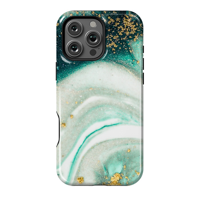 iPhone 16 Pro Max StrongFit Green Marble Swirls and Agate Ripples by ArtsCase