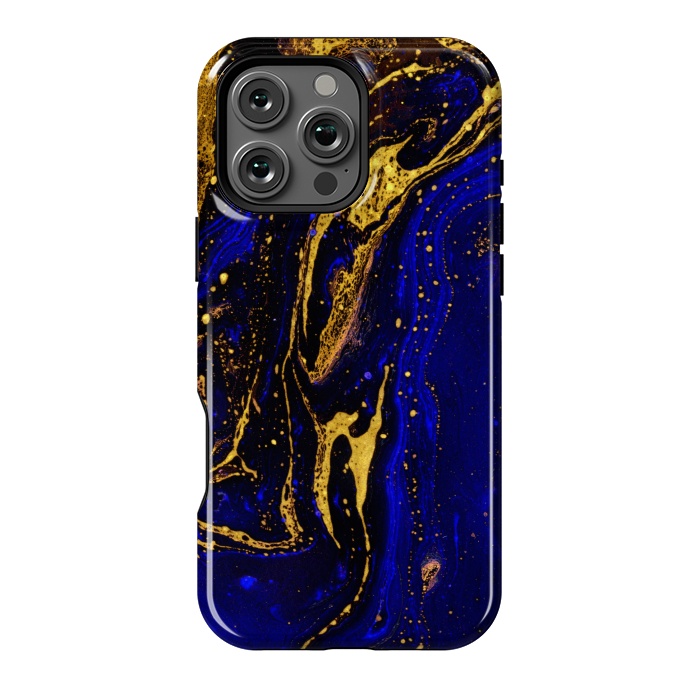 iPhone 16 Pro Max StrongFit Blue marble and abstract gold background texture with swirls by ArtsCase