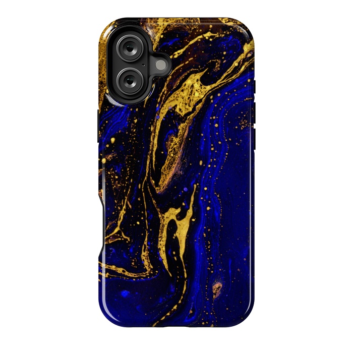 iPhone 16 Plus StrongFit Blue marble and abstract gold background texture with swirls by ArtsCase