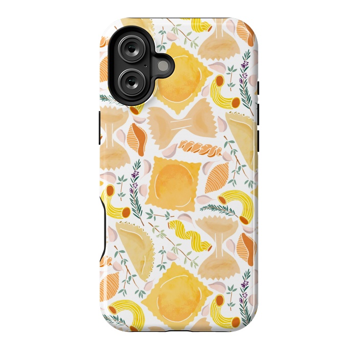 iPhone 16 Plus StrongFit Pasta Pattern on White by Tangerine-Tane