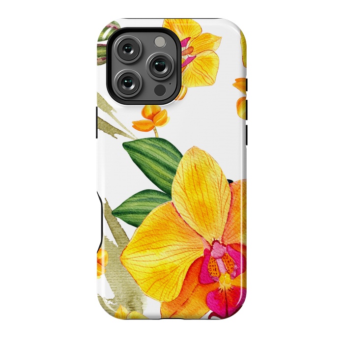 iPhone 16 Pro Max StrongFit watercolor yellow orchid flowers by haroulita