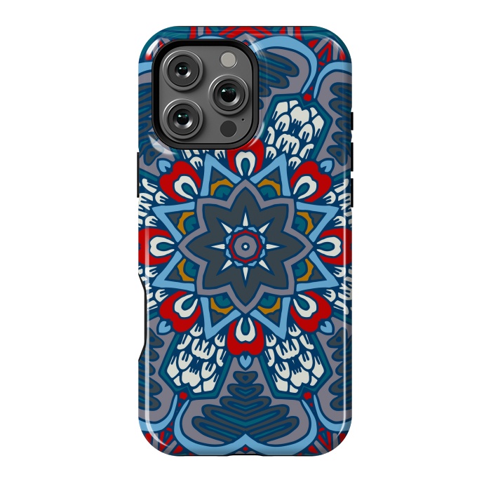 iPhone 16 Pro Max StrongFit blue red star flower mandala by haroulita