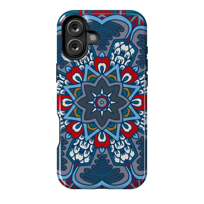 iPhone 16 Plus StrongFit blue red star flower mandala by haroulita