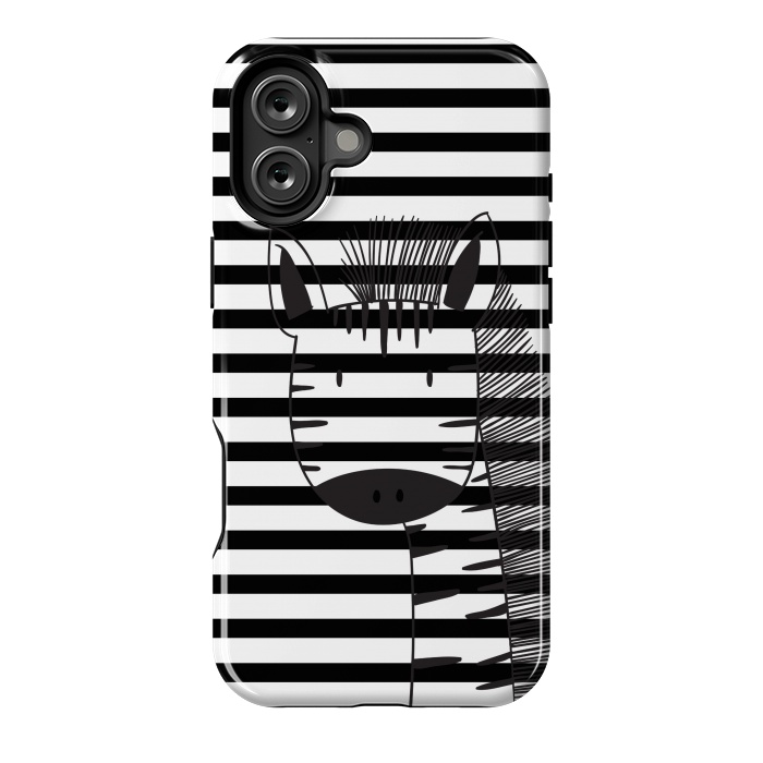 iPhone 16 Plus StrongFit minimal black white cute zebra by haroulita