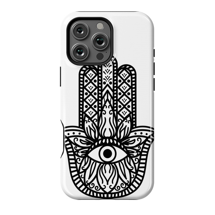 iPhone 16 Pro Max StrongFit minimal black white hamsa by haroulita