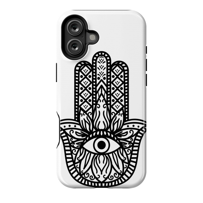 iPhone 16 Plus StrongFit minimal black white hamsa by haroulita