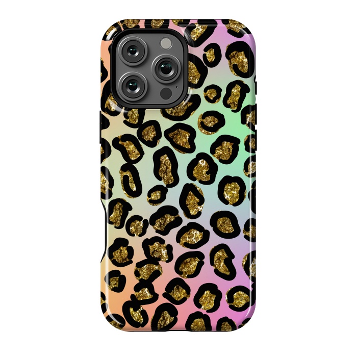 iPhone 16 Pro Max StrongFit rainbow glitter animal print pattern by haroulita