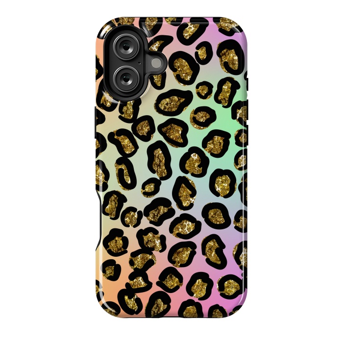 iPhone 16 Plus StrongFit rainbow glitter animal print pattern by haroulita