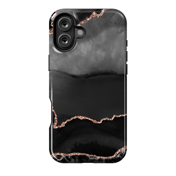 iPhone 16 Plus StrongFit black rosegold agate by haroulita