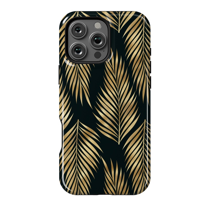 iPhone 16 Pro Max StrongFit black gold fern leaves  by haroulita