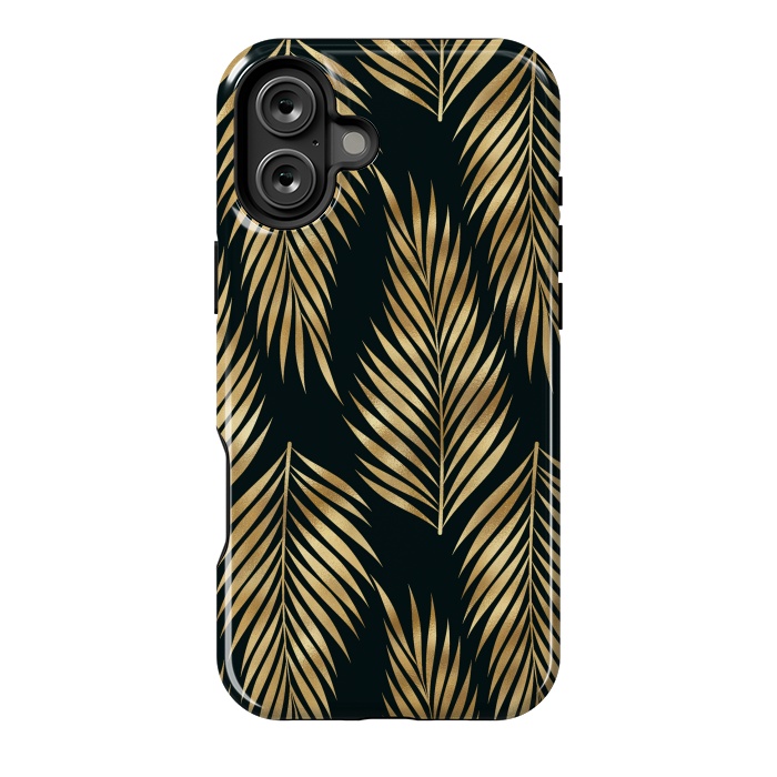 iPhone 16 Plus StrongFit black gold fern leaves  by haroulita