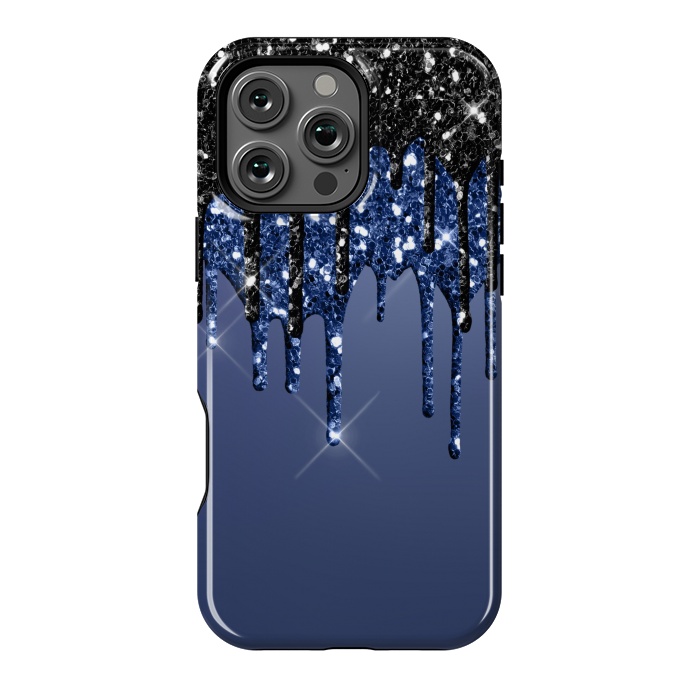 iPhone 16 Pro Max StrongFit blue black glitter drops by haroulita