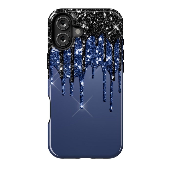 iPhone 16 Plus StrongFit blue black glitter drops by haroulita