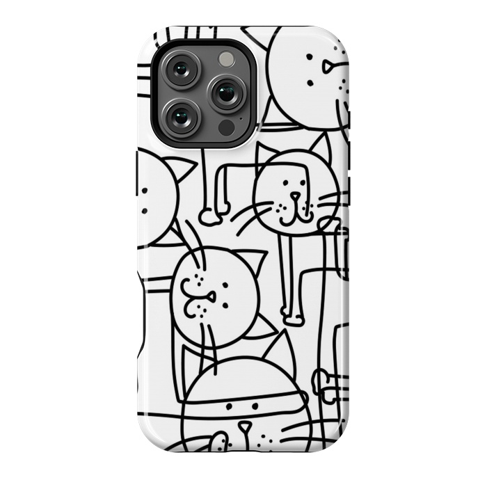 iPhone 16 Pro Max StrongFit black white doodle cats by haroulita