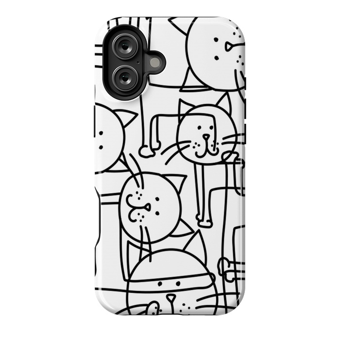 iPhone 16 Plus StrongFit black white doodle cats by haroulita