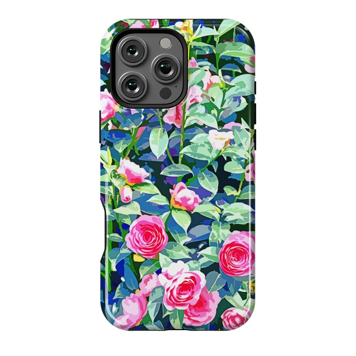 iPhone 16 Pro Max StrongFit Winter Rose | Botanical Floral Garden | Boho Vintage Plants Meadow Roses Painting by Uma Prabhakar Gokhale