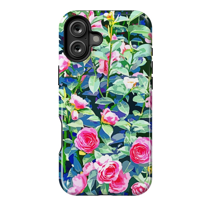 iPhone 16 Plus StrongFit Winter Rose | Botanical Floral Garden | Boho Vintage Plants Meadow Roses Painting by Uma Prabhakar Gokhale