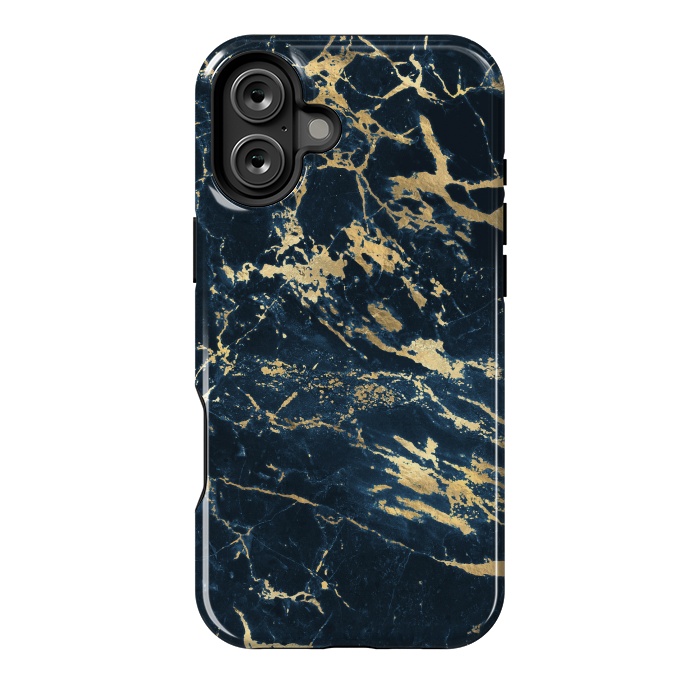 iPhone 16 Plus StrongFit dark blue gold marble by haroulita