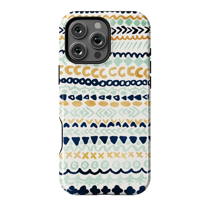 iPhone 16 Pro Max StrongFit Navy, Teal & Mustard Tribal by Tangerine-Tane