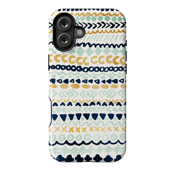 iPhone 16 Plus StrongFit Navy, Teal & Mustard Tribal by Tangerine-Tane