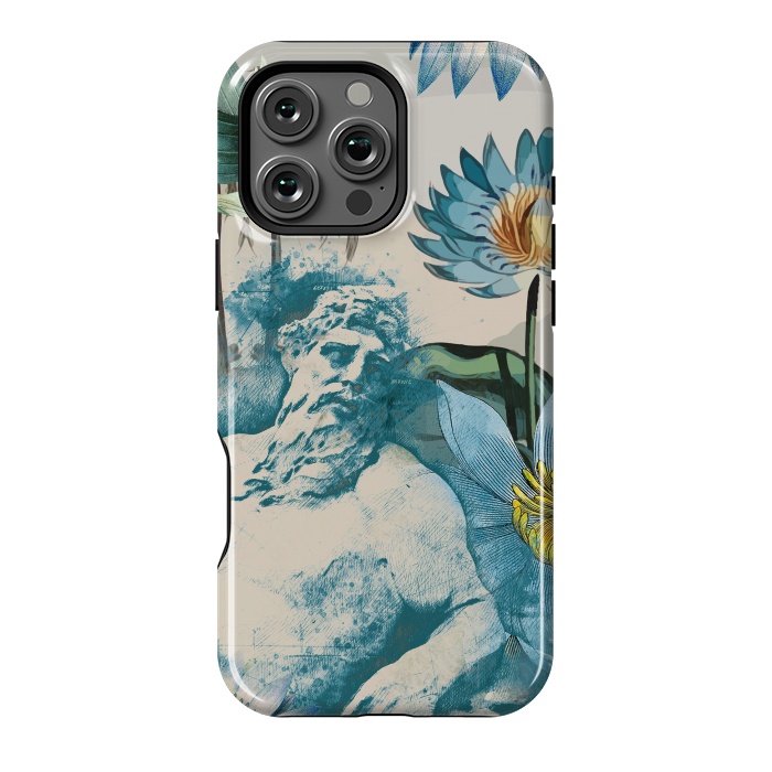 iPhone 16 Pro Max StrongFit Statue, tropical leaves, lotus petals - retro collage by Oana 