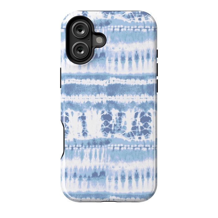 iPhone 16 Plus StrongFit Denim blue tie-dye ethnic stripes by Oana 