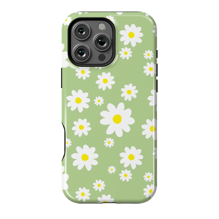 iPhone 16 Pro Max StrongFit Spring Green Daisy Flower Pattern by Julie Erin Designs