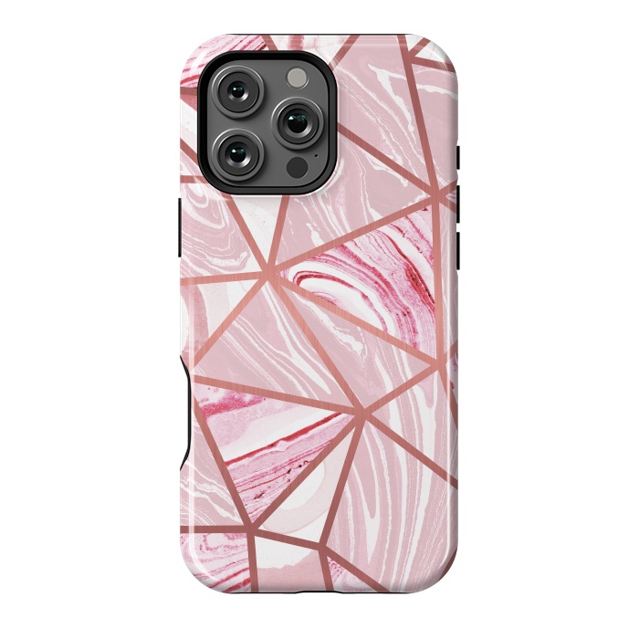 iPhone 16 Pro Max StrongFit Candy pink marble and rose gold triangles by Oana 