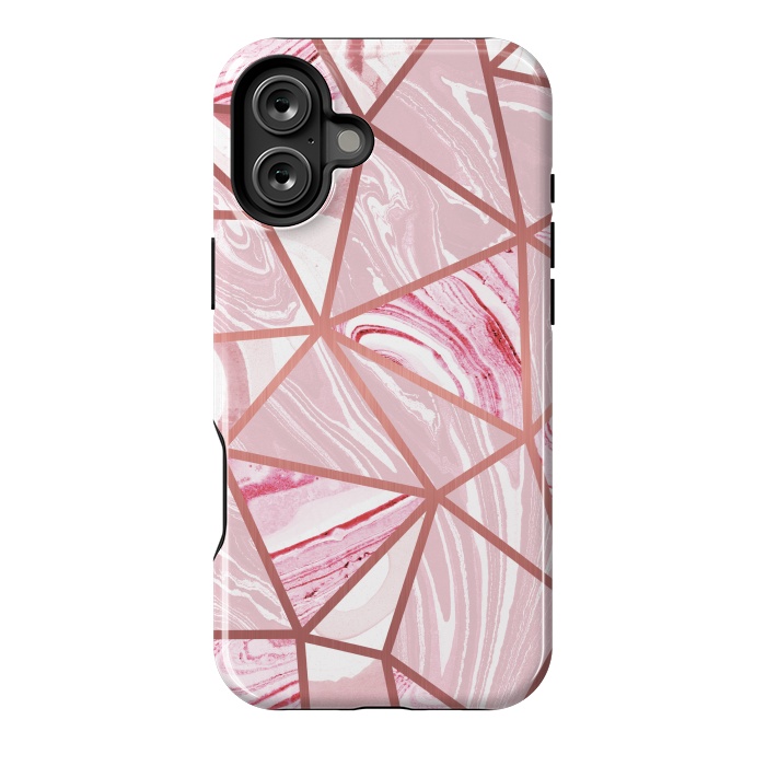 iPhone 16 Plus StrongFit Candy pink marble and rose gold triangles by Oana 