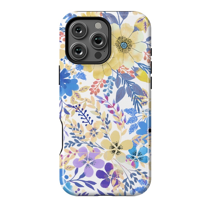 iPhone 16 Pro Max StrongFit Yellow blue watercolor wildflowers by Oana 