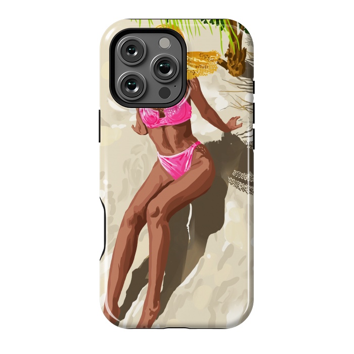 iPhone 16 Pro Max StrongFit Sky above, sand below, peace within poster, Woman of color fashion black woman on the bikini beach by Uma Prabhakar Gokhale