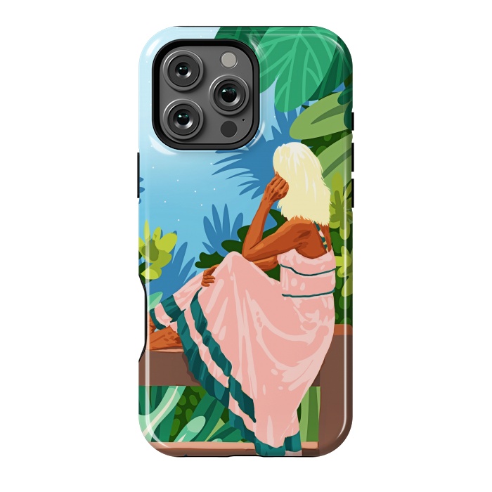 iPhone 16 Pro Max StrongFit Forest Moon, Bohemian Woman Jungle Nature Tropical Colorful Travel Fashion Illustration by Uma Prabhakar Gokhale