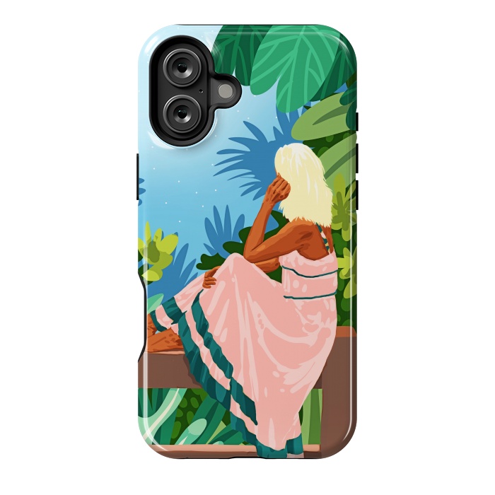 iPhone 16 Plus StrongFit Forest Moon, Bohemian Woman Jungle Nature Tropical Colorful Travel Fashion Illustration by Uma Prabhakar Gokhale