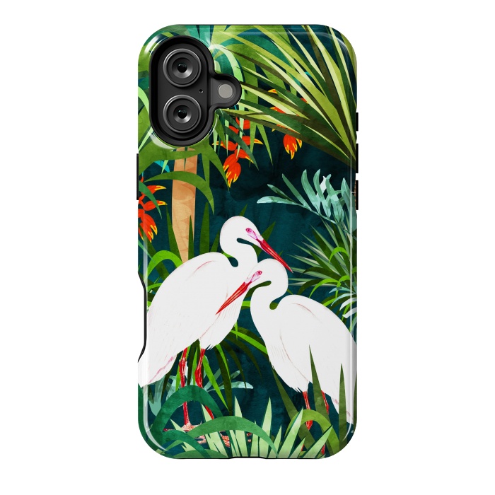 iPhone 16 Plus StrongFit To Me, You're Perfect, Tropical Jungle Heron Watercolor Vibrant Painting, Stork Birds Wildlife Love by Uma Prabhakar Gokhale