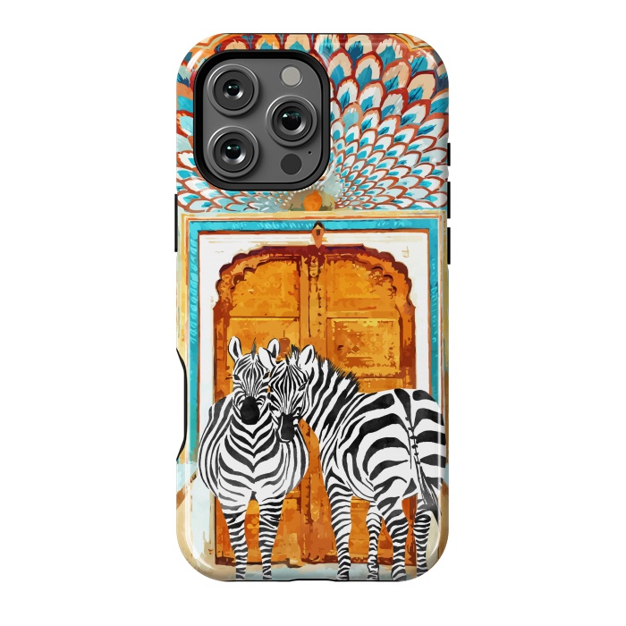 iPhone 16 Pro Max StrongFit Take Your Stripes Wherever You Go Painting, Zebra Wildlife Architecture, Indian Palace Door Painting by Uma Prabhakar Gokhale