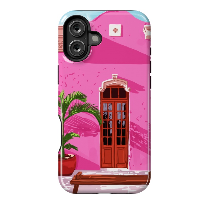 iPhone 16 Plus StrongFit Pink Building Architecture | Pop Art Travel House Painting | Modern Bohemian Décor Spain Palace by Uma Prabhakar Gokhale