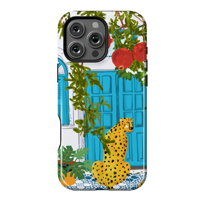 iPhone 16 Pro Max StrongFit Cheetah Home, Morocco Architecture Illustration, Greece Cats Tropical Urban Jungle Pomegranate by Uma Prabhakar Gokhale