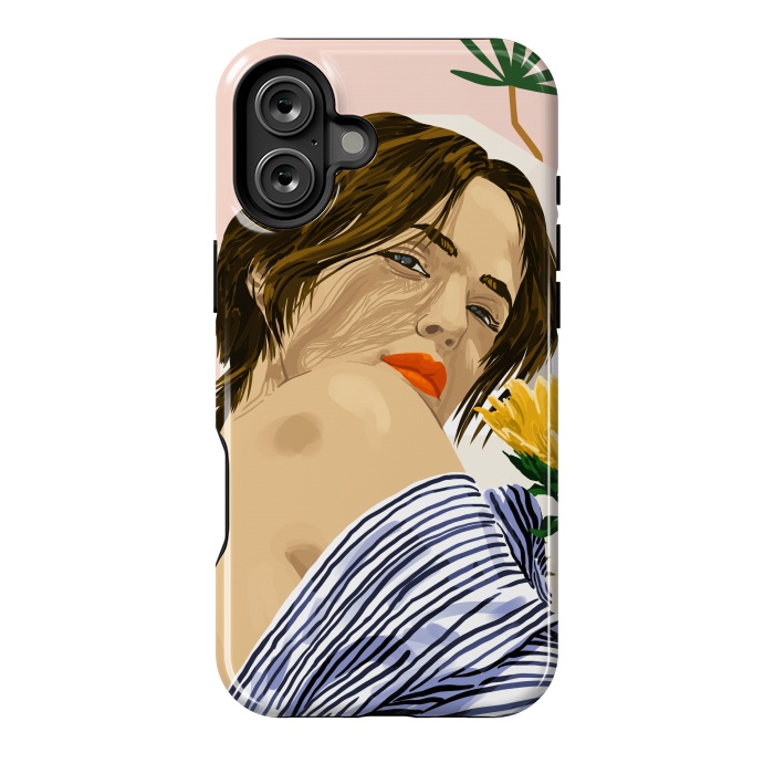 iPhone 16 Plus StrongFit I Travel, I Become  Morocco Architecture Illustration, Bohemian Woman Tropical Sunflower Boho Palm by Uma Prabhakar Gokhale