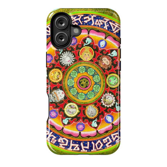 iPhone 16 Plus StrongFit Chakra Mandala, Ayurveda Yoga Aum, Eclectic Colorful Bohemian Sun Sign Moon Sign Zodiac Astrology by Uma Prabhakar Gokhale