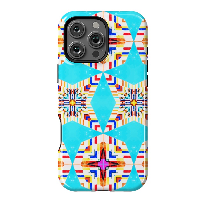 iPhone 16 Pro Max StrongFit Exotic Tiles, Moroccan Teal Kaleidoscope Pattern, Turkish Bohemian Colorful Culture Eclectic Graphic by Uma Prabhakar Gokhale