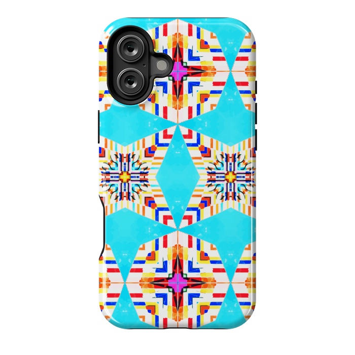 iPhone 16 Plus StrongFit Exotic Tiles, Moroccan Teal Kaleidoscope Pattern, Turkish Bohemian Colorful Culture Eclectic Graphic by Uma Prabhakar Gokhale