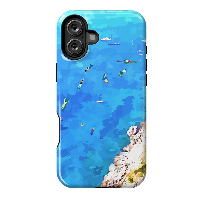 iPhone 16 Plus StrongFit Capri Island, Italy Tropical Travel, Nature Landscape Painting, Ocean Beach Summer Illustration by Uma Prabhakar Gokhale