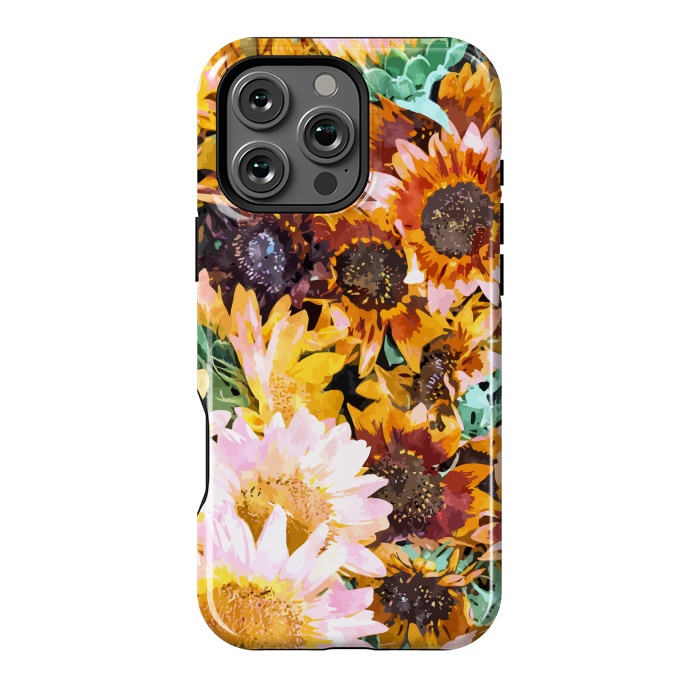 iPhone 16 Pro Max StrongFit Summer Sunflowers, Modern Bohemian Urban Jungle Painting, Botanical Floral Blush Garden Nature by Uma Prabhakar Gokhale