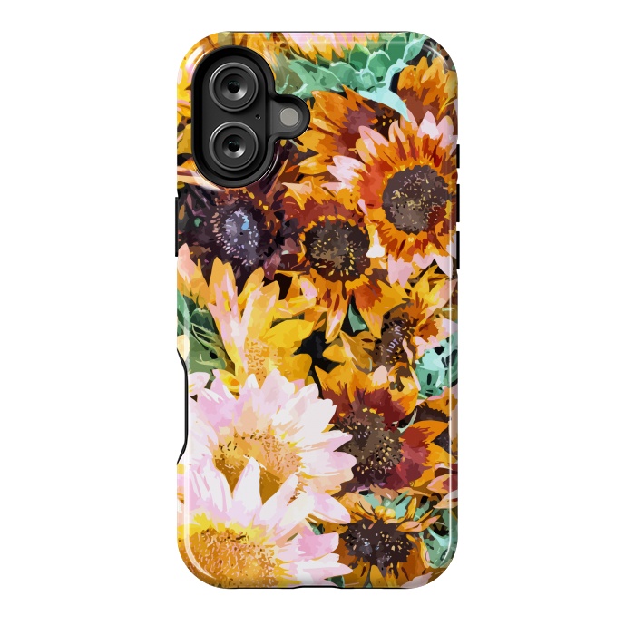 iPhone 16 Plus StrongFit Summer Sunflowers, Modern Bohemian Urban Jungle Painting, Botanical Floral Blush Garden Nature by Uma Prabhakar Gokhale