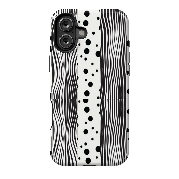 iPhone 16 Plus StrongFit polka stripes white and black by MALLIKA